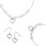 Children's Crystal and Liquid Silver Open Heart Drop Bracelet and Necklace with Earrings