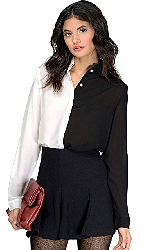 長袖シャツ モノトーン 黒白 シャツ ブラウス シンプル カジュアル キュート エレガンス レディース 秋物 冬物 可愛いスカーフ付き R470