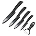 Jeslon Kitchen Knives Set, 5 Peice Ceramic Knives Black Blade 3inch Paring Knife, 4inch Fruit Knife, 5inch Utility Knife, 6inch Chef Knife and One Peeler