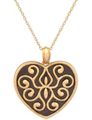 18k Yellow Gold Plated Sterling Silver Gunmetal Color Textured Heart Pendant Necklace, 18"