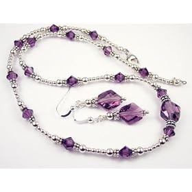 3 Piece Set in Gold - Amethyst February Birthstone 3 Piece Set: Sterling Silver Swarovski... by 