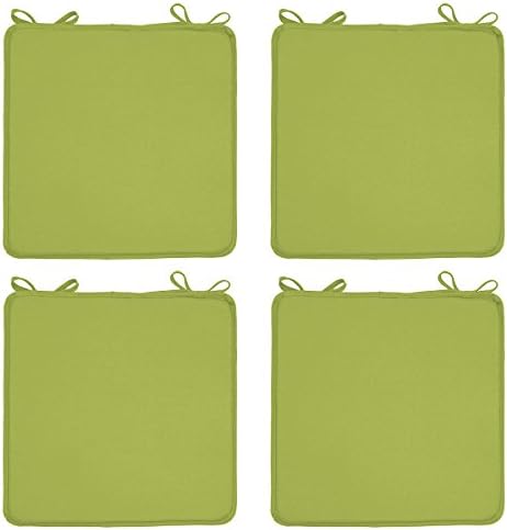 4 Outdoor Chair Pads 15"x15" Ties Weather-Resistant Seat Cushion Patio Green