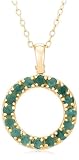 Yellow Gold Overlay Sterling Silver Open Circle Emerald Pendant w/ Diamond Accents, 18