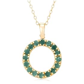 Yellow Gold Overlay Sterling Silver Open Circle Emerald Pendant w/ Diamond Accents, 18"