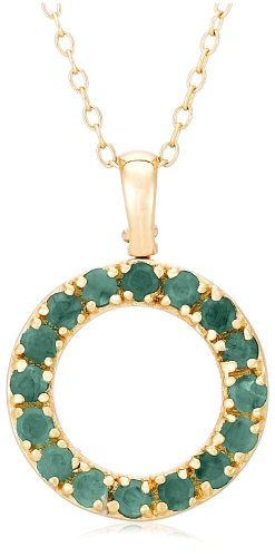 Yellow Gold Overlay Sterling Silver Open Circle Emerald Pendant w/ Diamond Accents, 18″