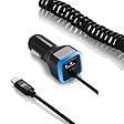 eBuddies&reg; 3.1 Amp 4 Feet Coiled Lightning Cable Cord Car Charger [Apple MFi Certified ] for iPhone 6 / Plus / 5S / 5 / 5C, iPad Air / Mini and iPod (Black)