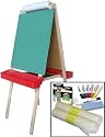 "Beka Double-Sided Easel-and-Supplies Combo #1, Marker Board and Chalkboard Surfaces, Top Paper Holder, Red Trays"