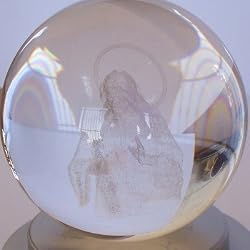 Sacred Heart of Jesus crystal optical glass - Sphere (8.5 cm OR 3.4 inches) - With Rotating Colors stand