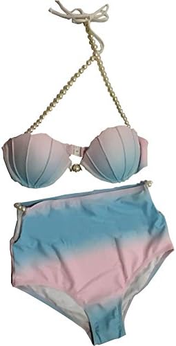 Women's 2 Piece Bathing Suits Mermaid Bikini Seashell Pearl Swimsuit Blue X Large