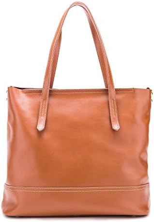 MADE4U Women's Genuine Leather Simple Large Capacity Tote Large Size Top Handle Shoulder Cross Body Bag - Brown