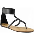 Sunny Feet Caitlyn-05 Ankle Cuff T-Strap Thong Flat Sandal BLACK