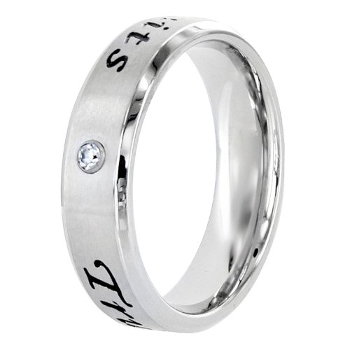 Stainless Steel True Love Waits Purity Ring with CZ (Sizes 6-12) - Jewelry