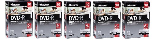 Memorex 5(10) Total of 50 DVD-R 4X 4.7GB 6hr in SLP Mode 120 min in SP Mode with Movie Case