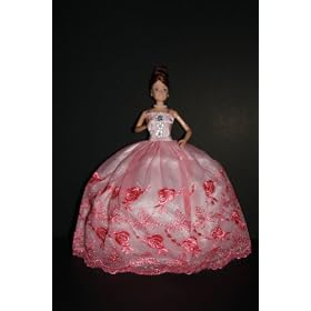 So Cute in Pink a Barbie Strapless Ball Gown with Rhinestones