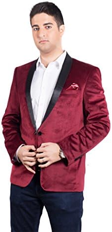 Elie Balleh Men's EBBW1550 Formal Tuxedo Dinner Jacket with Shawl - Wine - L