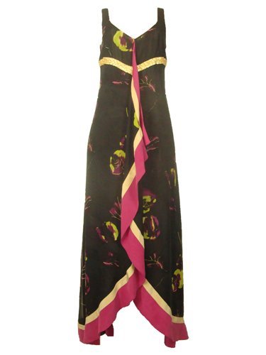 Magaschoni Collection Pansy Print Silk Maxi Dress Black 6