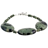 EXP Handmade Green & Black Jasper Bracelet With Antiqued Silver Beads - Oval