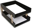 Rustic Genuine Leather Executive Double Front-Load Tray, Legal Size