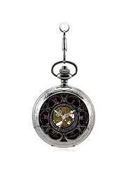 Tirio Black Pocket Watch Mechanical Hand Wind Half Hunter Vintage Look Value Quality with Free Packing Box