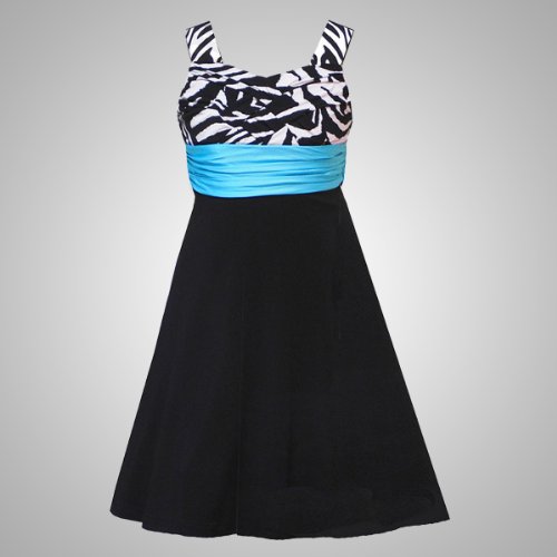 Rare Editions Girls 7-16 BLACK WHITE TURQUOISE-BLUE ZEBRA PRINT Special Occasion Wedding Flower Girl Easter Birthday Party Dress Inexpensive Flowergirl Gowns