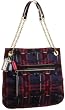 Coach Poppy Tartan Plaid Signature Slim Tote Handbag 21136 Navy Multi