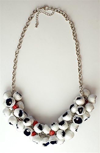 Handmade nautical white navy blue statement necklace marine bib unique jewellery for women coral polymer clay jewelry