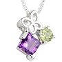 Princess Amethyst Round Peridot Pendant Necklace Sterling Silver