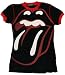 Rolling Stones Tongue Modell Ringer Juniors / Womens T-shirt in Black/Red, Size: Medium