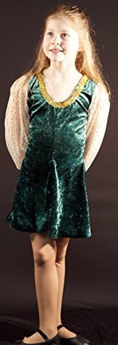 Celtic- Dance-Lyrical-SEQUIN SLEEVED IRISH DRESS Green Velvet Style Fabric IRISH DANCE DRESS TEEN SIZE by CRAZYLADIES COSTUME LTD