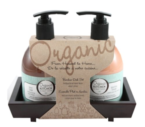 Upper Canada Soap & Candle Organic Bamboo Dish Gift Set with Hand Wash and Hand Lotion, Mint Sage