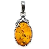 Certified Genuine Cognac Amber and Sterling Silver Small Classic Pendant