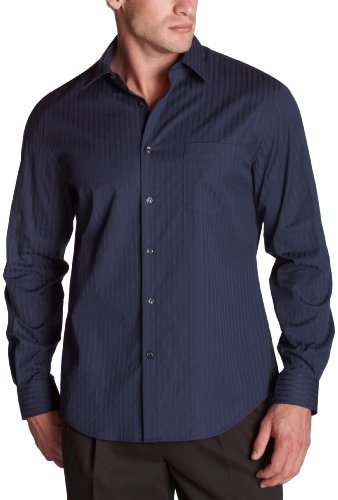 Perry Ellis Men’s Thin Satin Stripe Shirt,Ink