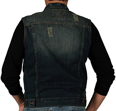 Escapism Men's Distressed Denim Vest, Medium Blue, Size X-Large