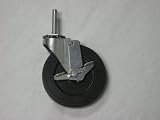 Swivel caster with brake, 5 diameter x 15/16 hard rubber wheel. 7/16-14 x 2 1/4 threaded stem. 150 pound load capacity.