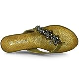 Bequeme Damen Zehentrenner Sandalen mit Keilabsatz 819-5 Camel Gr. 40