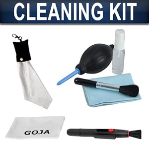 4 Pcs KIT For NIKON P90 PANASONIC LX5 LX-5 LX3 LX-3, Includes: Microfiber Lens Cleaning Cloth Keychain + Cleaning Kit + Lens Pen + 1 Ultra Fine Microfiber Cleaning Cloth GOJA Logo