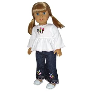 White Ice Cream Top and Jeans. Fits 18 Dolls Like American Girl Doll. by Silly Monkey