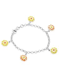 Unicornj Sterling Silver Childrens Bracelet with Flower Charms Yellow and Orange