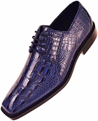Bolano Mens Royal Blue Classic Oxford Exotic Faux Crocodile Print Dress Shoe: Style Cappi Royal Blue-052 12 D (M) US