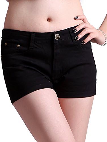 Nemopine Women's Solid Color Ultra Stretch Fitted Low Rise Moleton Denim Booty Shorts Black X-Large