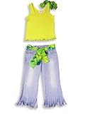 BG Beautiful Girls - Girls Sleeveless Jean Set, Green, Denim
