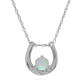 10k White Gold Created Opal and Diamond Horseshoe Pendant (.01 cttw, I-J Color, I1 Clarity), 17