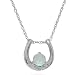 10k White Gold Created Opal and Diamond Horseshoe Pendant (.01 cttw, I-J Color, I1 Clarity), 17