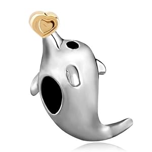 Pugster 22k Golden Plated Cute Dolphin Holding Heart Love Charm Lover Bead Fit Pandora Chamilia Biagi Charm Lover Bead Bracelet