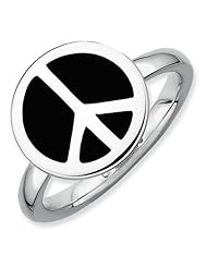 Sterling Silver Stackable Expressions Polished Black Enameled Peace Sign Ri Size 6