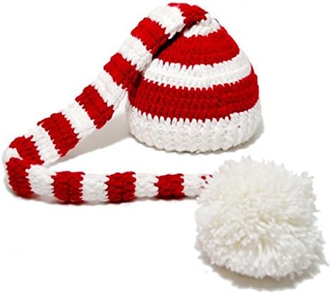 AllHeartDesires Baby Christmas Crochet ELF Long Tail Pom-Pom Beanie Photo Prop Hat Party Costume Favor