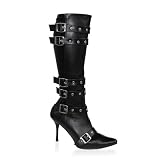 SPICY-138, Women's Halloween or Costume 3 3/4'' Heel Black Boots with Multiple Buckles in Sizes 6-12