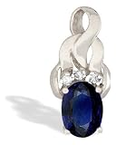 14K White Gold Genuine Oval Sapphire and Diamond Pendant