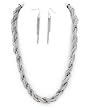 Silvertone Multi Strand Mesh Metal Necklace and Earrings Set