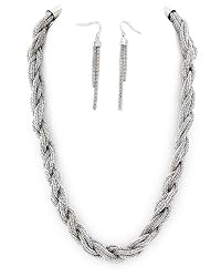 Silvertone Multi Strand Mesh Metal Necklace and Earrings Set